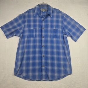 Duluth Trading Co Men's Blue White Plaid Short Sleeve Button Down‎ Shirt Medium
